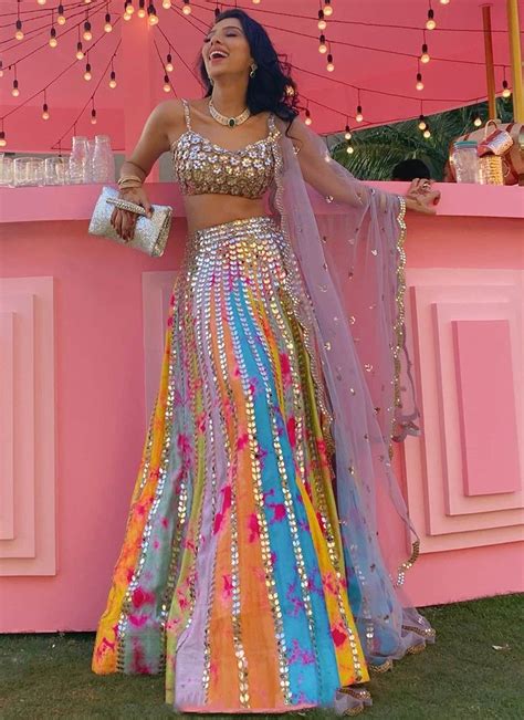 Multi Color Foil Mirror Work Lehenga Choli Techlazer