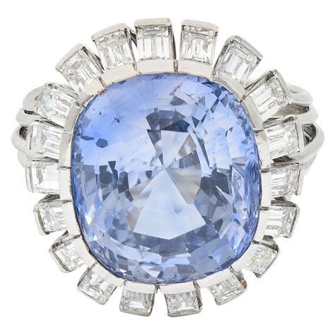 Vintage Carats No Heat Ceylon Sapphire Diamond Platinum Cluster