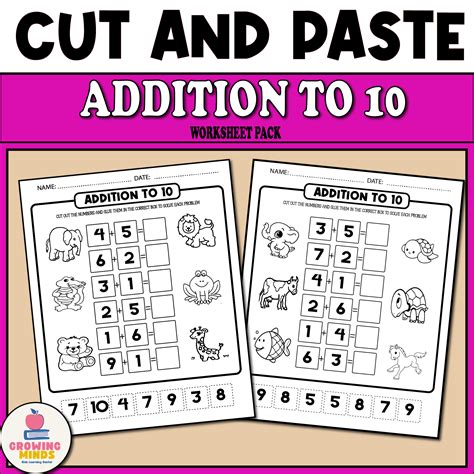 Cut And Paste Addition To 10 Worksheets Math Centers Printables