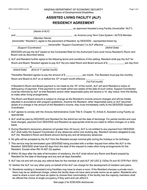 Form Ddd 1747a Download Fillable Pdf Or Fill Online Assisted Living