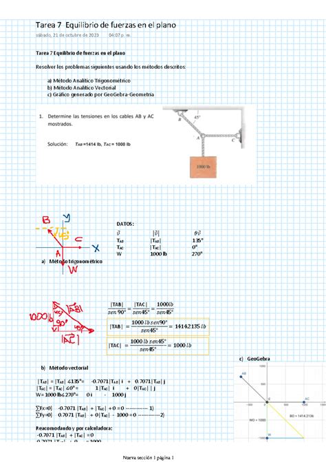 Tarea 7 Equilibrio de fuerzas en el plano m Nueva sección 1 página 1