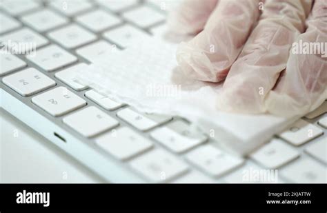 Total Cleaning And Disinfection Of White Dirty Laptop Keyboard With Wet