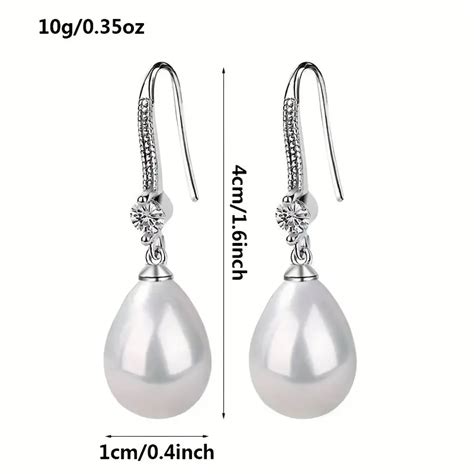 Droplet Faux Pearl Shiny Zircon Inlaid Dangle Earrings Temu Canada