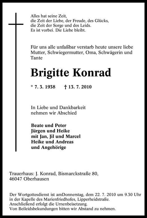 Traueranzeigen Von Brigitte Konrad Trauer In Nrw De