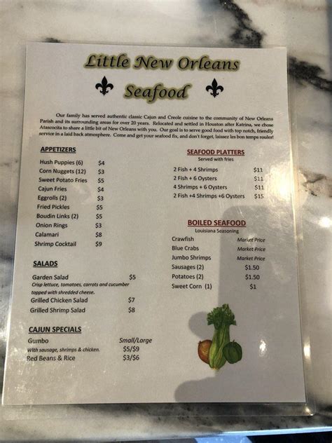 Menu At Little New Orleans Seafood Restaurant Houston