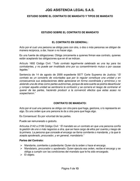 Contrato DE Mandato ESTUDIO SOBRE EL CONTRATO DE MANDATO Y TIPOS DE