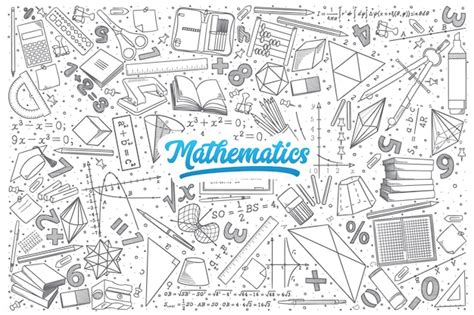 Premium Vector Hand Drawn Mathematics Doodle Set Background With Blue