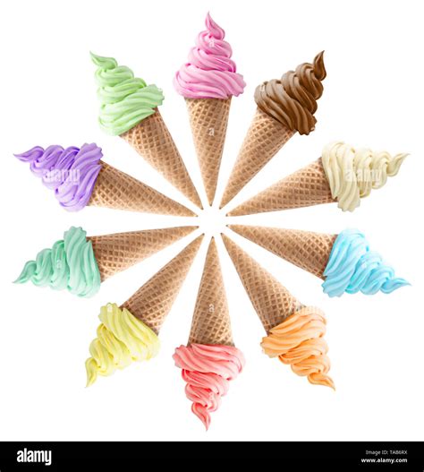 Isolated Mixed Ice Creams In Cones On White Background Stock Photo Alamy