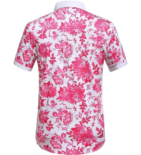 Mens Floral Button Down Short Sleeve Hawaiian Tropical Shirt Fuchsia