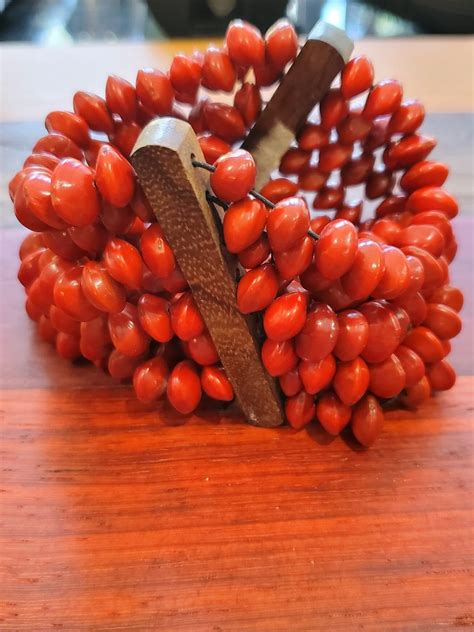 Vintage Wood Bead Stretch Bracelet Multi Strand Vintage Etsy