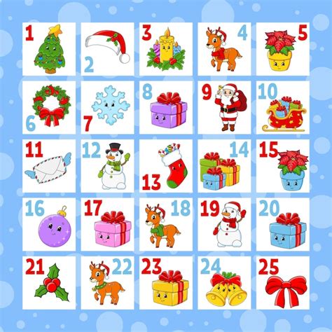 Premium Vector Christmas Advent Calendar With Cute Christmas Characters