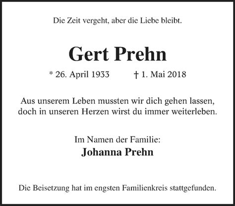 Traueranzeigen Von Gert Prehn Trauer In NRW De