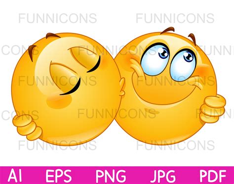 Clipart Cartoon Of Two Emoji Emoticons Kissing On The Cheek Etsy Canada