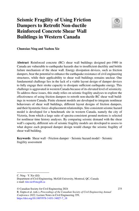 Pdf Seismic Fragility Of Using Friction Dampers To Retrofit Non Ductile Reinforced Concrete