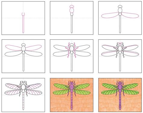 Easy How To Draw A Dragonfly Tutorial And Dragonfly Coloring Page