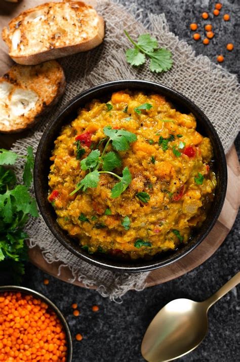 Red Lentils Indian Curry Dal Lentil Dhal Tasty Meal Stock Photo