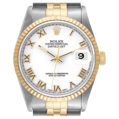 Rolex Datejust Steel Yellow Gold White Roman Dial Mens Watch 16233 For