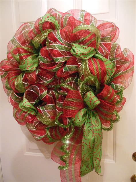 Festive Red And Lime Green Deco Mesh Christmas Wreath Deco Mesh