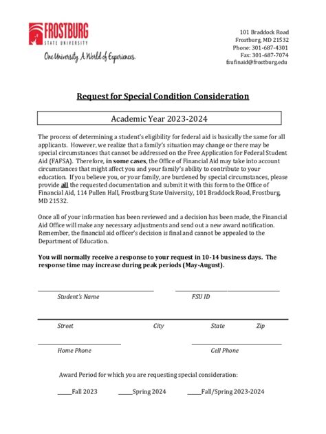 Fillable Online Request For Special Condition Consideration Academic