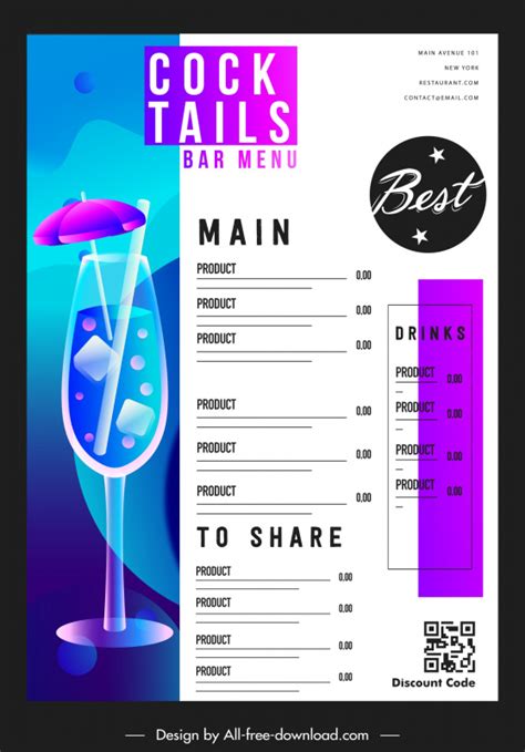 Bar Club Menu Template Flat Luxury Modern Cocktail Glass Vectors Images Graphic Art Designs In