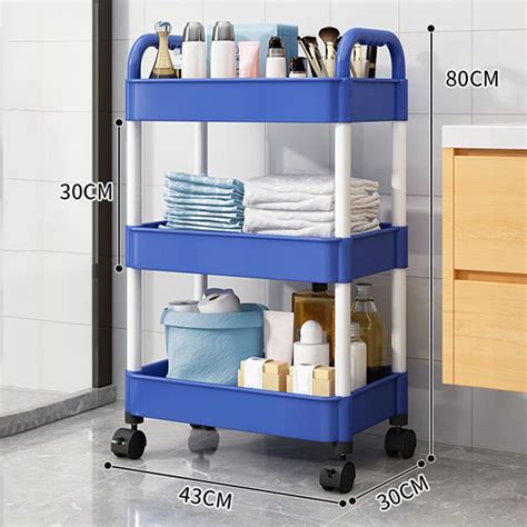 Daiosportswear 3 Tier Rolling Storage Cart With Wheels Durable Plastic Multi Room Organizer For