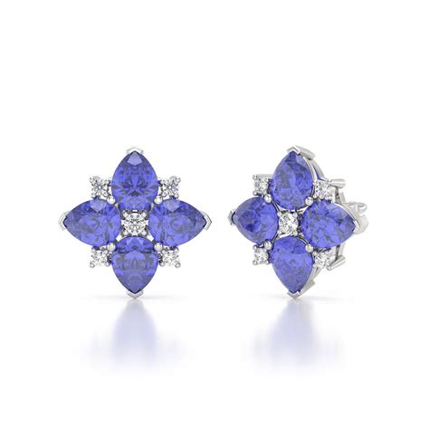 Boucles D Oreilles ADEN Or 585 Blanc Tanzanite Et Diamant 2 100grs MATY