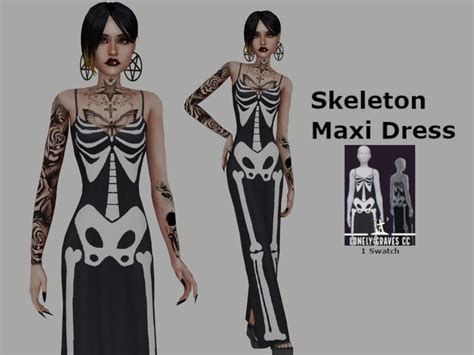 Skeleton Maxi Dress Lonely Graves CC In 2024 Sims 4 Mods Clothes