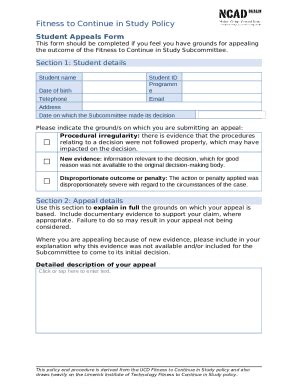 Fitness To Continue In Study Appeals Doc Template PdfFiller