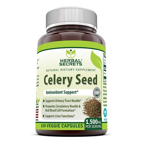 Herbal Secrets Celery Seed Extract 1500 Mg Per Serving 120 Veggie Capsules Non Gmo Gluten