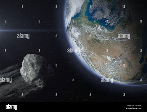 Big Asteroid Meteorite Or Comet In The Space Near Planet Earth