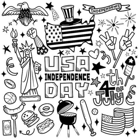 4 juli doodle set zum 4 juli usa unabhängigkeitstag feier plakat hand