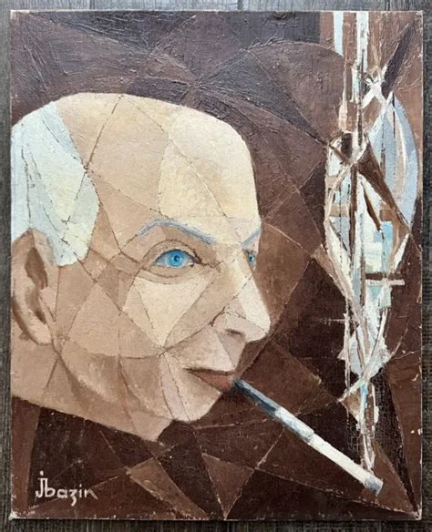 TABLEAU ANCIEN PORTRAIT De Picasso Homme Cigarette Peinture Cubiste