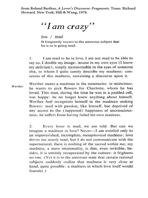 (Barthes 1978) (A Lover's Discourse, I Am Crazy) PDF | PDF