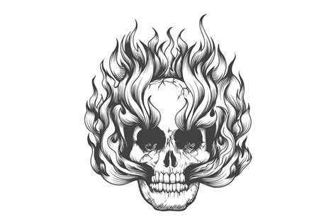 Burning Human Skull In Flame Monochrome Tattoo