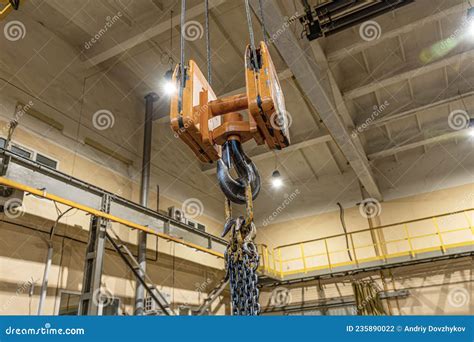 Overhead Crane In The Workshop For Lifting And Moving Parts Stock Photo