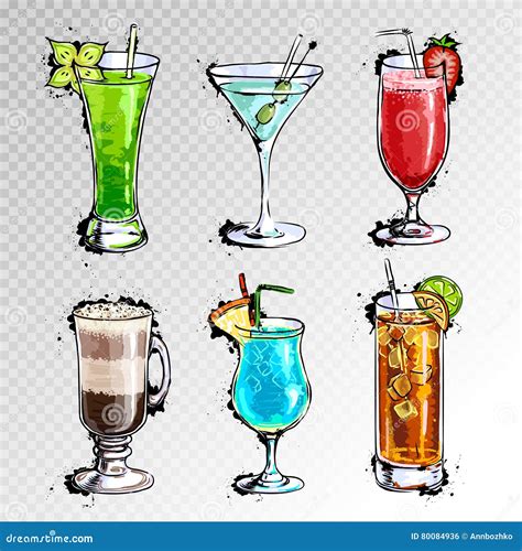 Illustrazione Disegnata A Mano Dell Insieme Dei Cocktail Illustrazione