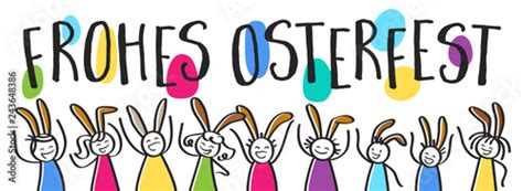 Frohe Ostern Frohes Osterfest Schriftzug Mit Bunten Strichmännchen