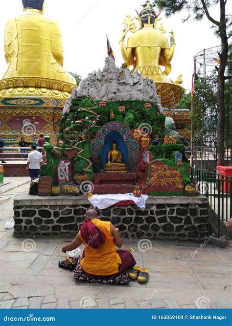 Monk Worshiping In Front Of Buddha Temple Editorial Stock Image Image