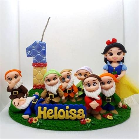 Topo De Bolo De Biscuit Branca De Neve E Os Sete Anões Elo7