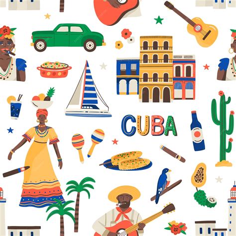 Premium Vector | Seamless Cuban pattern with ethnic Latin food, car