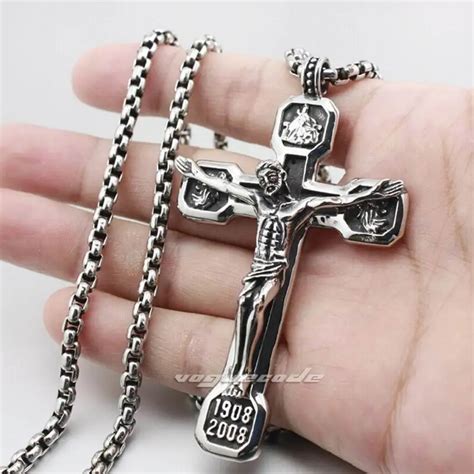 Huge Heavy 316L Stainless Steel Jesus Crucifix Cross Pendant Mens Biker