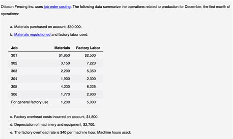 Solved Ottoson Fencing Inc Uses Job Order Costing The Chegg