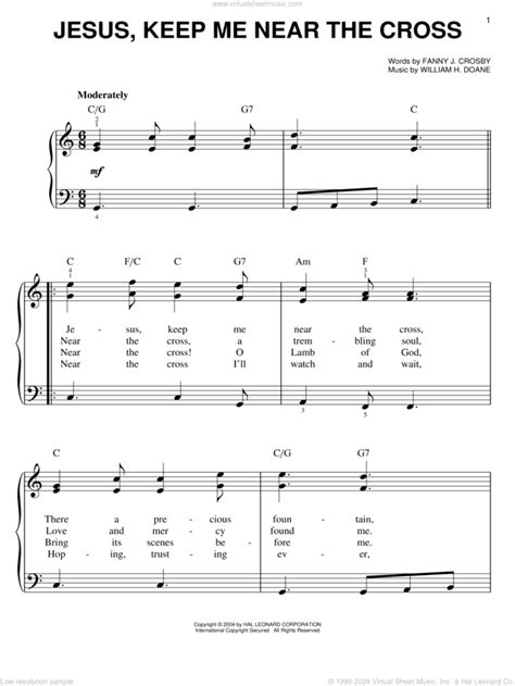 Jesus Keep Me Near The Cross Easy Sheet Music For Piano Solo