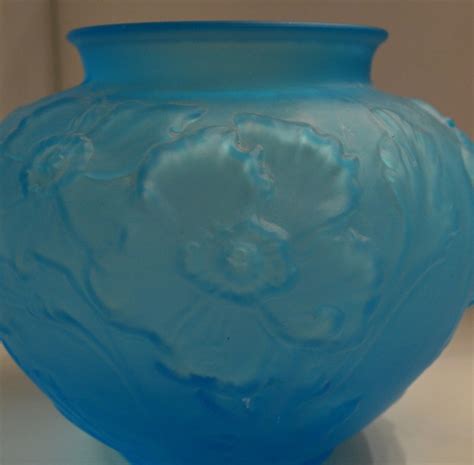 Tiffin Poppy Floral Heavily Embossed Sky Blue Satin Glass Etsy