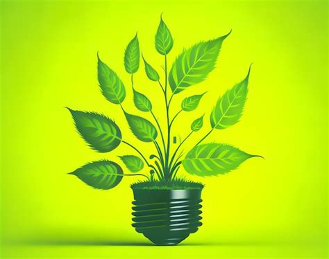 Premium Ai Image A Green Light Bulb With Leaves Growing Out Of It