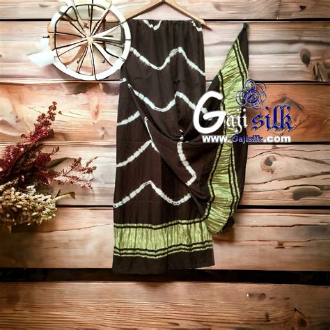 Black Shibori Leheriya Dupatta Gaji Silk Gaji Silk Bandhani Ajrak