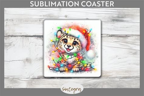 Christmas Cheetah V Entangled In Lights Square Coaster Subl