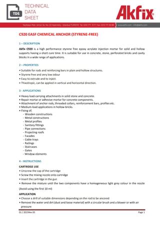 AKFIX C920 EASF CHEMICAL ANCHOR STYRENE FREE 354 ML PDF