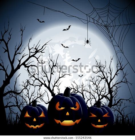 Three Halloween Pumpkins On Moon Background Stock Vector (Royalty Free) 155243546 | Shutterstock