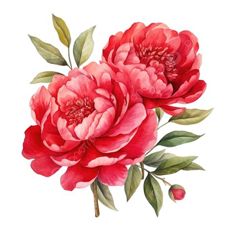 Red Peony Watercolor Flower Background Background Spring Flower PNG